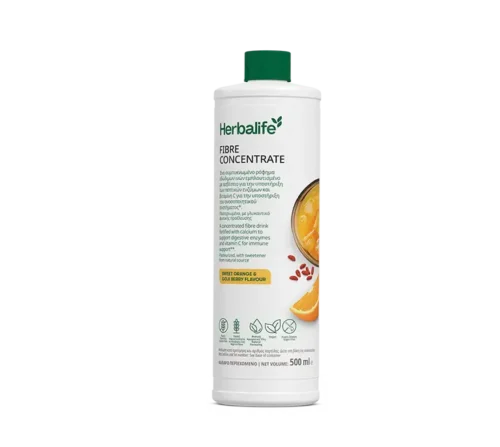 Herbalife Fibre Concentrate bottle, 500 ml, Sweet Orange & Goji Berry flavour, front label with orange slice image